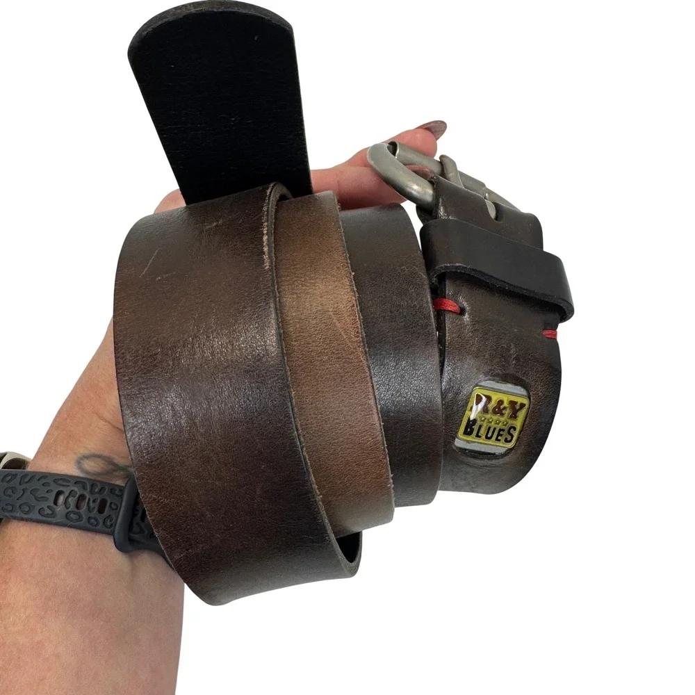 R&Y Blues Full‎ Grain Leather Belt 42 Brown Distressed Western Americana USA